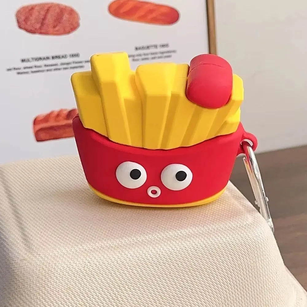 For AirPods 4 3 2 1 Pro Pro2 Earphone Case 3D French Fries Hamburger Silicone Protective Headphone Box With Pendant Cover