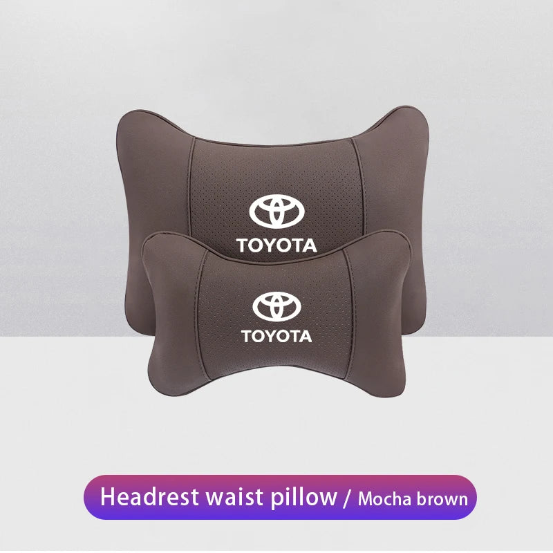 Leather Car Headrests Lumbar Pillows Auto Neck Pillows For Toyota Supra Aygo Prado RAV4 Hilux Yaris Corolla 4Runner Camry Avalon
