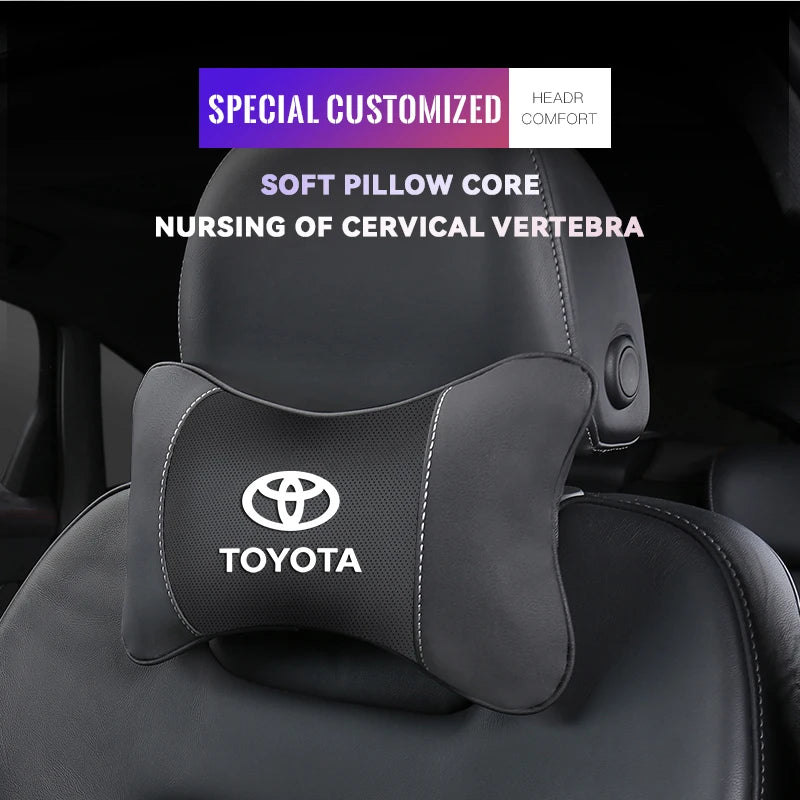 Leather Car Headrests Lumbar Pillows Auto Neck Pillows For Toyota Supra Aygo Prado RAV4 Hilux Yaris Corolla 4Runner Camry Avalon