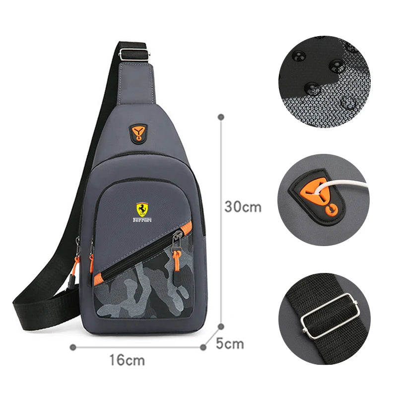 Casual Men Crossbody Shoulder Bag Chest Bag Outdoor Travel Sports For Ferrari Roma F80 296 GTB GTS SF90 Stradale Spider Spyde