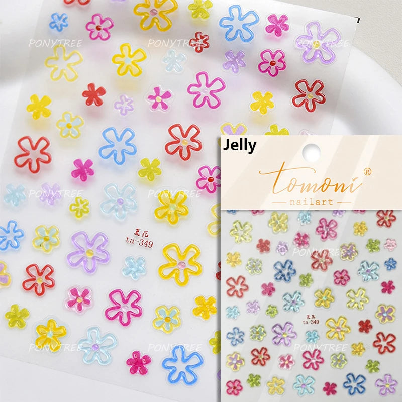 Embossed Flower Pink Butterfly Lucky Peach Blossom Chic Spring Petal 5D Soft Relief Adhesive Nail Art Stickers Manicure Decals