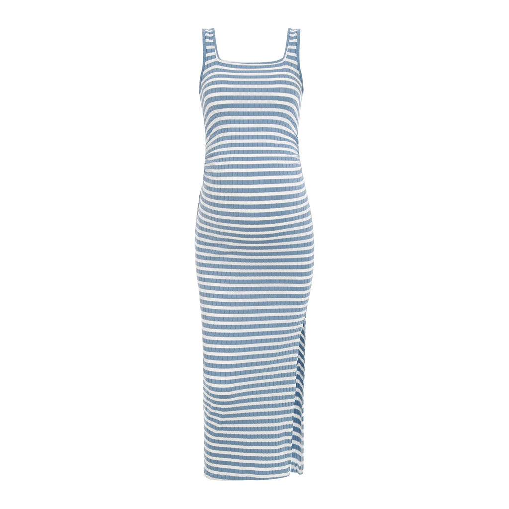 Elegant Maternity Knitted Dress Solid Color Short Sleeve Split Dresses Pregnancy Women Clothes Wedding Party Casual Daily Wear