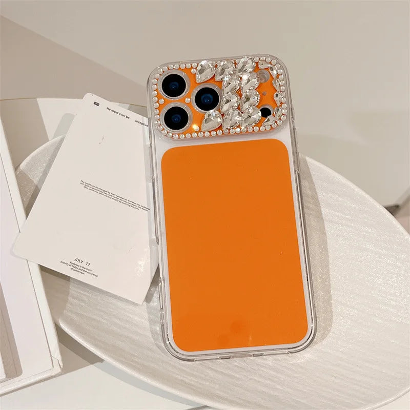 Luxury Sparkling Rhinestone Decoration Camera Frame Large Window Phone Case For iPhone 17 13 14 15 16 Pro Max Shockproof Cover