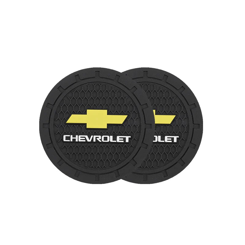 2Pcs Carbon Fiber Car Water Slot Non-Slip Cup Mat For Chevrolet Cruze Sonic Silverado Trax Camaro Captiva Equinox Trailblazer SS