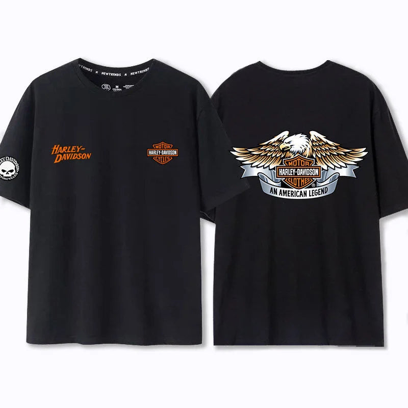 Motorcycle Enthusiasts Cultural Peripheral Printed Men's Short-Sleeved Loose Large Size Cotton T-shirt For Harley Davidson Logo
