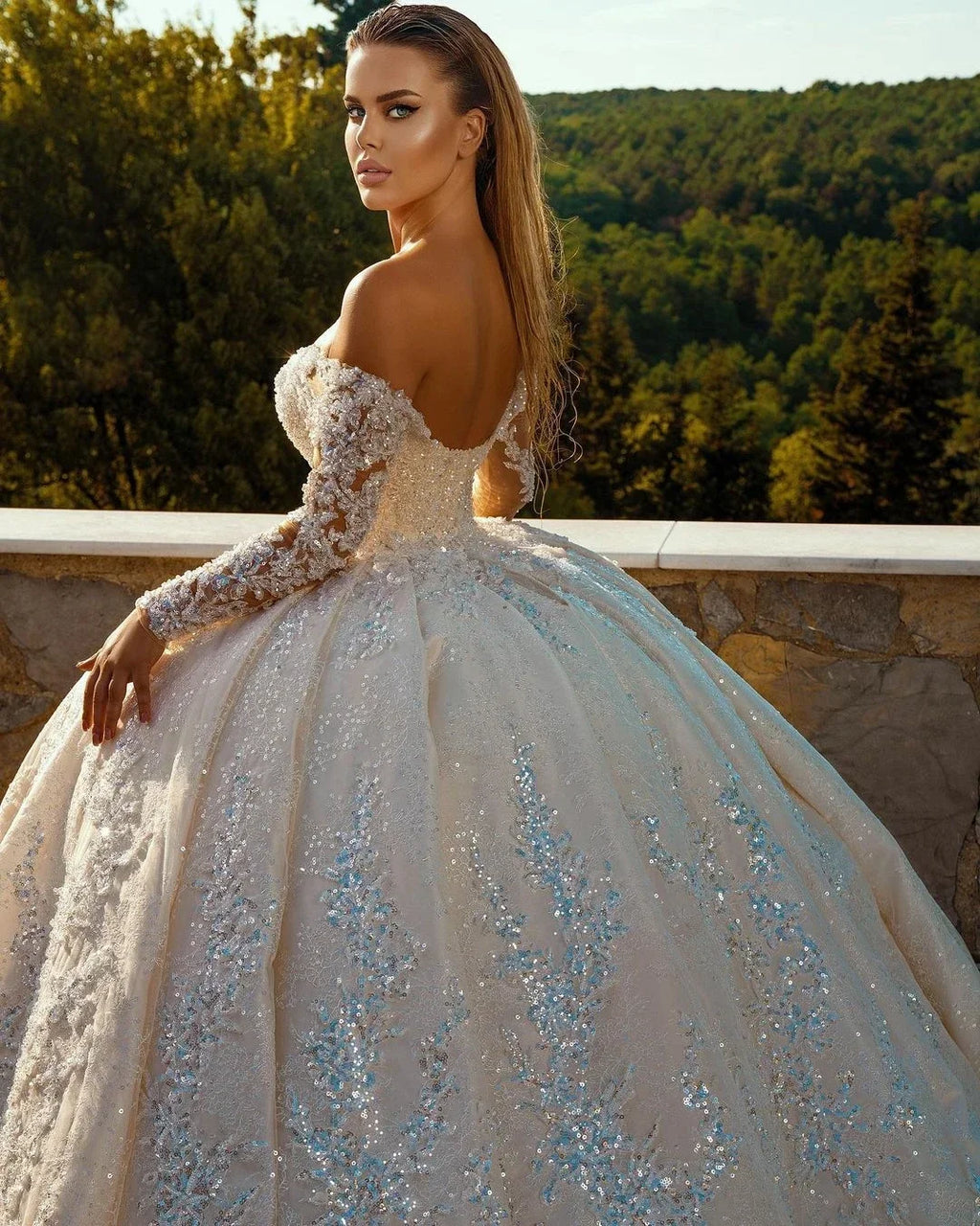 custom off shoulder wedding dress