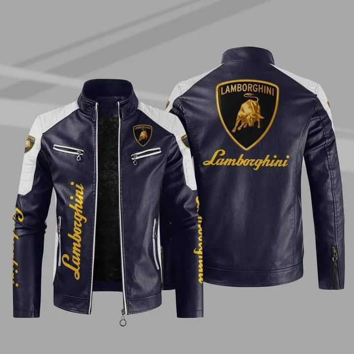 For Lamborghini Urus Huracan Aventador Premium A trendy motorcycle leather jacket for men, large-sized loose and casual top
