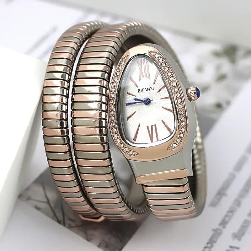 Gold Sliver Unique Creative Snake Shaped Design Bracelet Watch Women Quartz Watch Luxury Bangle Watches Ladies Clock AAA Watch