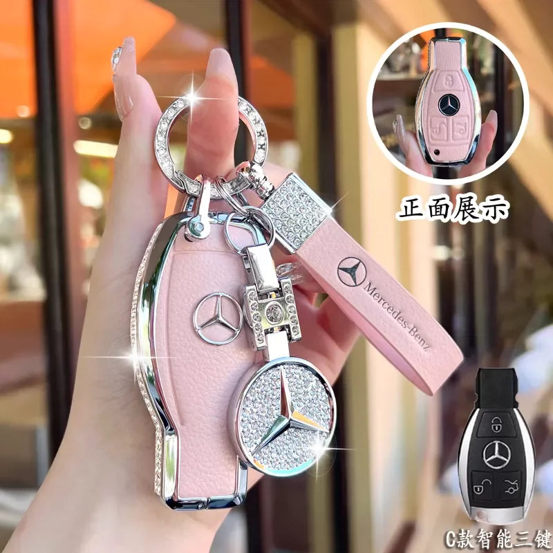 Full Wrap Rhinestone Key Fob Shell Fit Mercedes Benz GLE GLB GLS W206 W214 Smart Key Shiny Diamond Key Cover Car Decoration Gift