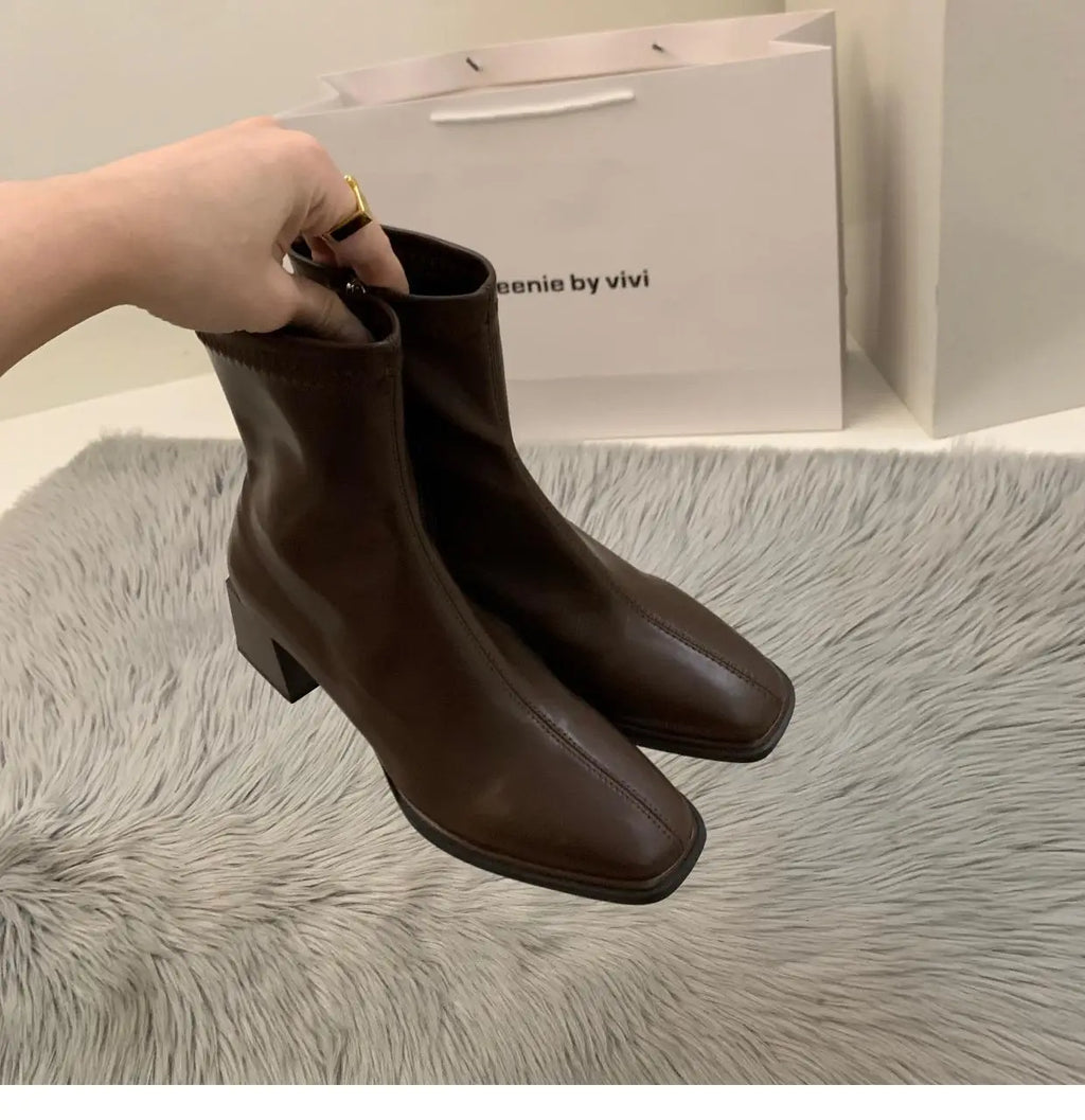 Women's High Heel Leather Boots ort Faion Boots Street Sle Me  PU Upper Spring Autumn Season Thi Heel