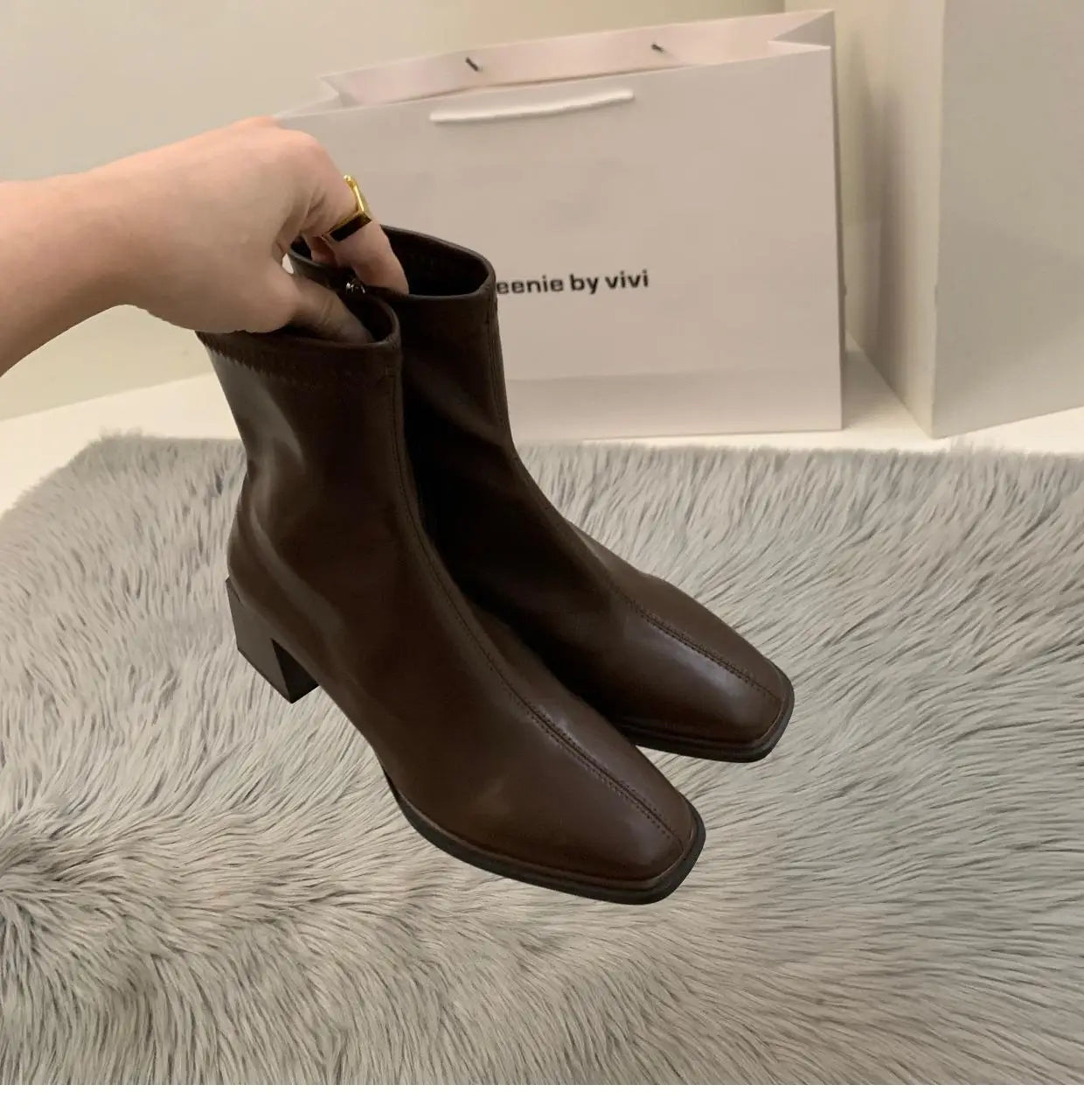 Women's High Heel Leather Boots ort Faion Boots Street Sle Me  PU Upper Spring Autumn Season Thi Heel