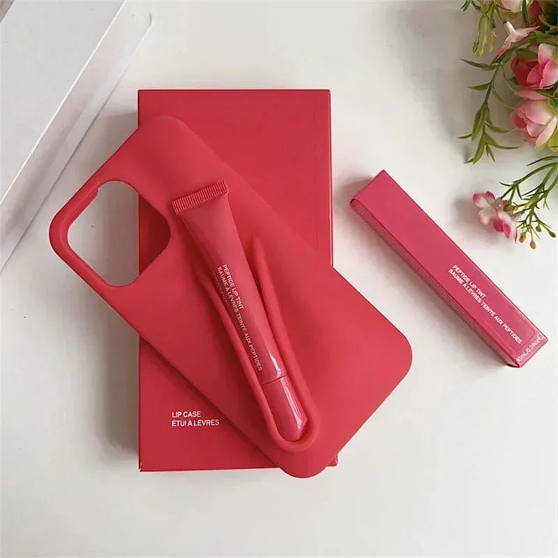 Hot Sale Lipstick Ribbon Toast Gift Set Soft Phone Case For iPhone 16E 16 15 14 13 12 11 Pro Max Plus With Box Lip Gloss Cover