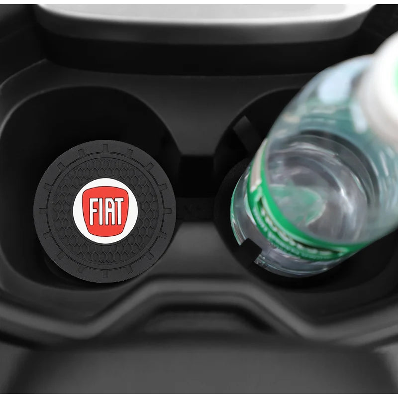 2Pcs Car Logo Silicone Water Cup Pad Cushion For Fiat Abarth 500 Tipo FR Panda Argo Freemont Viaggio Bravo Punto Doblo Pulse