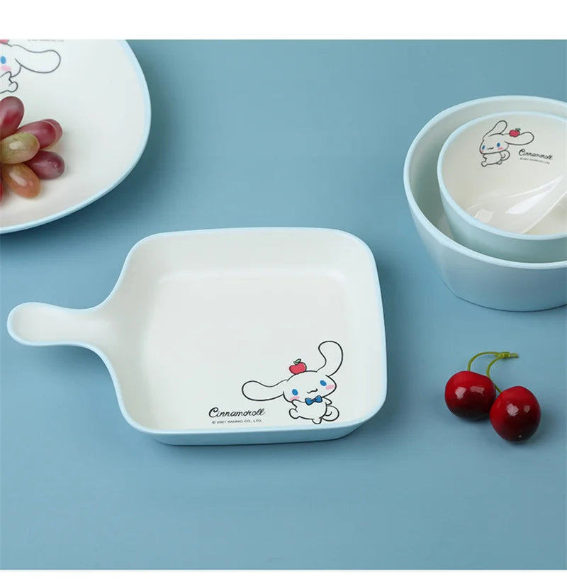 For Sanrio Cinnmoroll Children Tableware Cartoon Soup Spoons Anti-Fall Dining Plates Salad Bowls Water Cups Food-grade Tableware