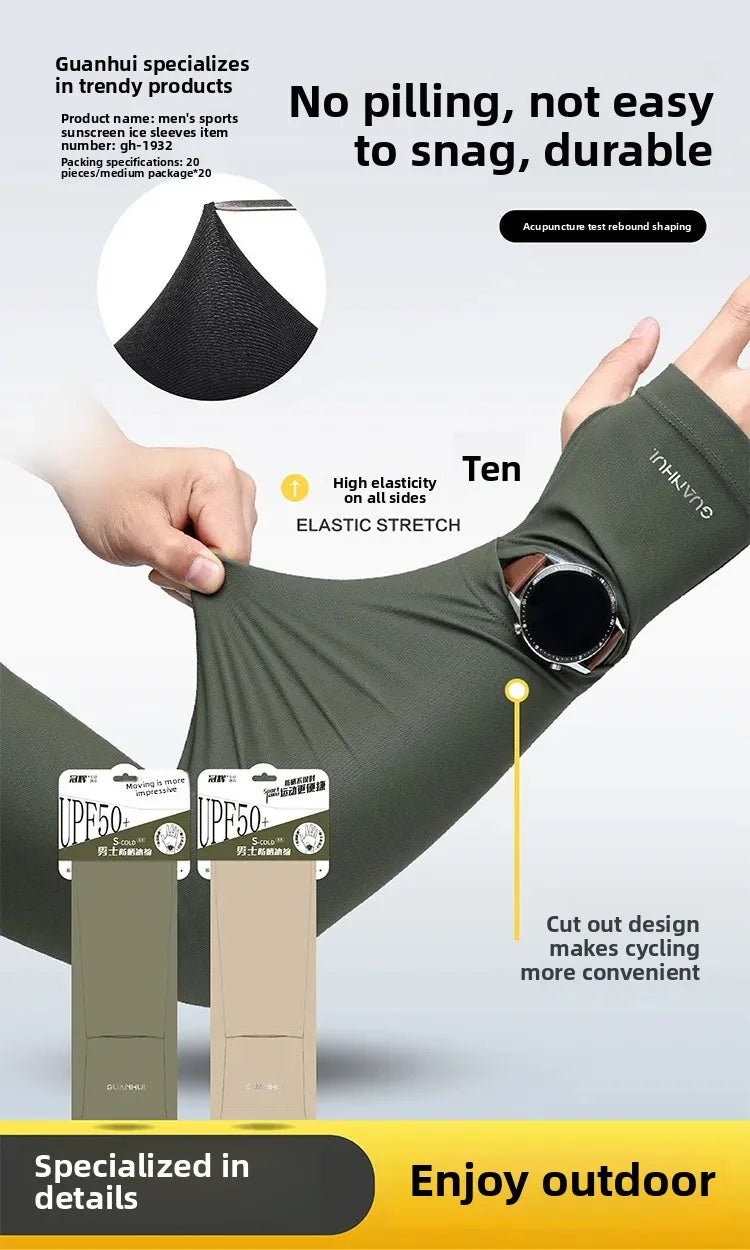 Ice Silk Sun Protection Sleeve Covers Thin UV Protection for Driving Cycling Fishing Men's New Summer Style Arm Guard