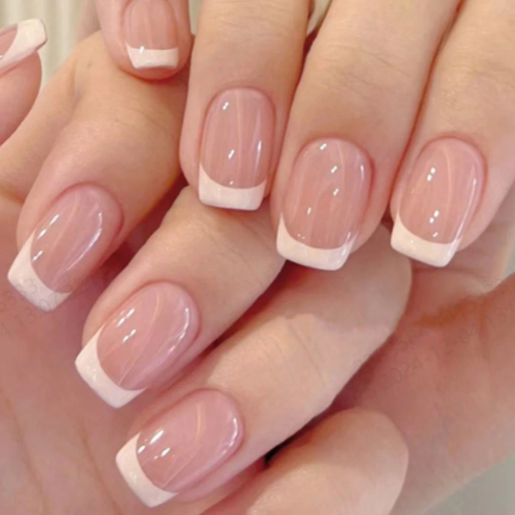 360/120pcs Light Pink Almond Press On Nails Glossy White French Fake Nail Simple Full Cover Fake Nails Soft Gel Nail Tips