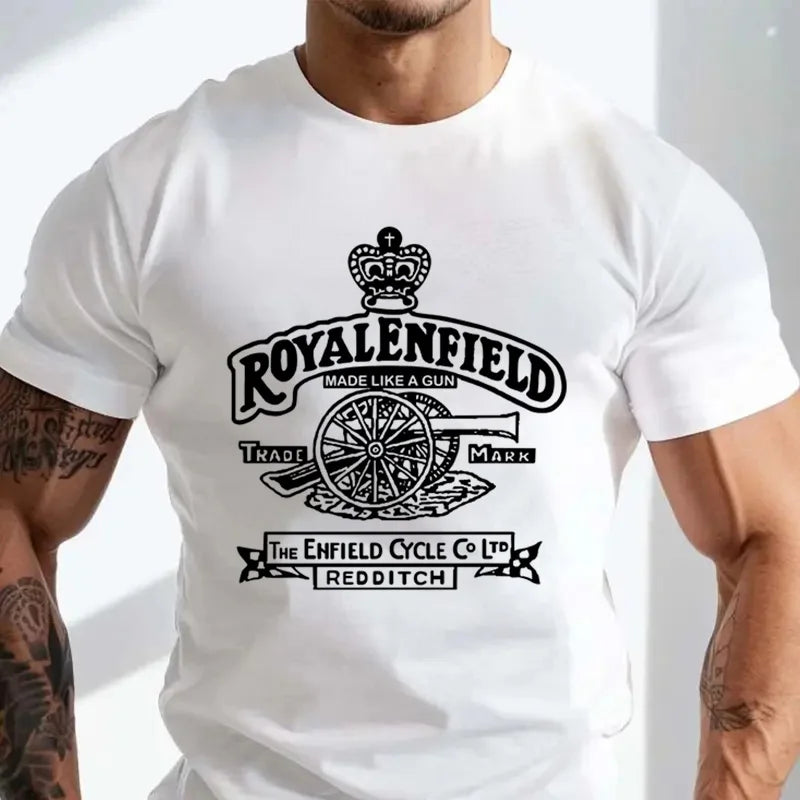 Retro Vintage Classic Royal Enfield Motorcycle Gun Logo Premium Biker T-shirt Cotton O-Neck Short Sleeve Casual T Shirt