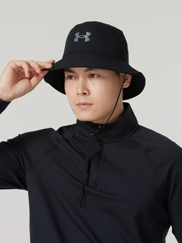 Under Armour Men's Hat, Fashionable Black Simple Fisherman's Hat, Comfortable, Breathable, Casual Fishing Sun Hat 1361527-001