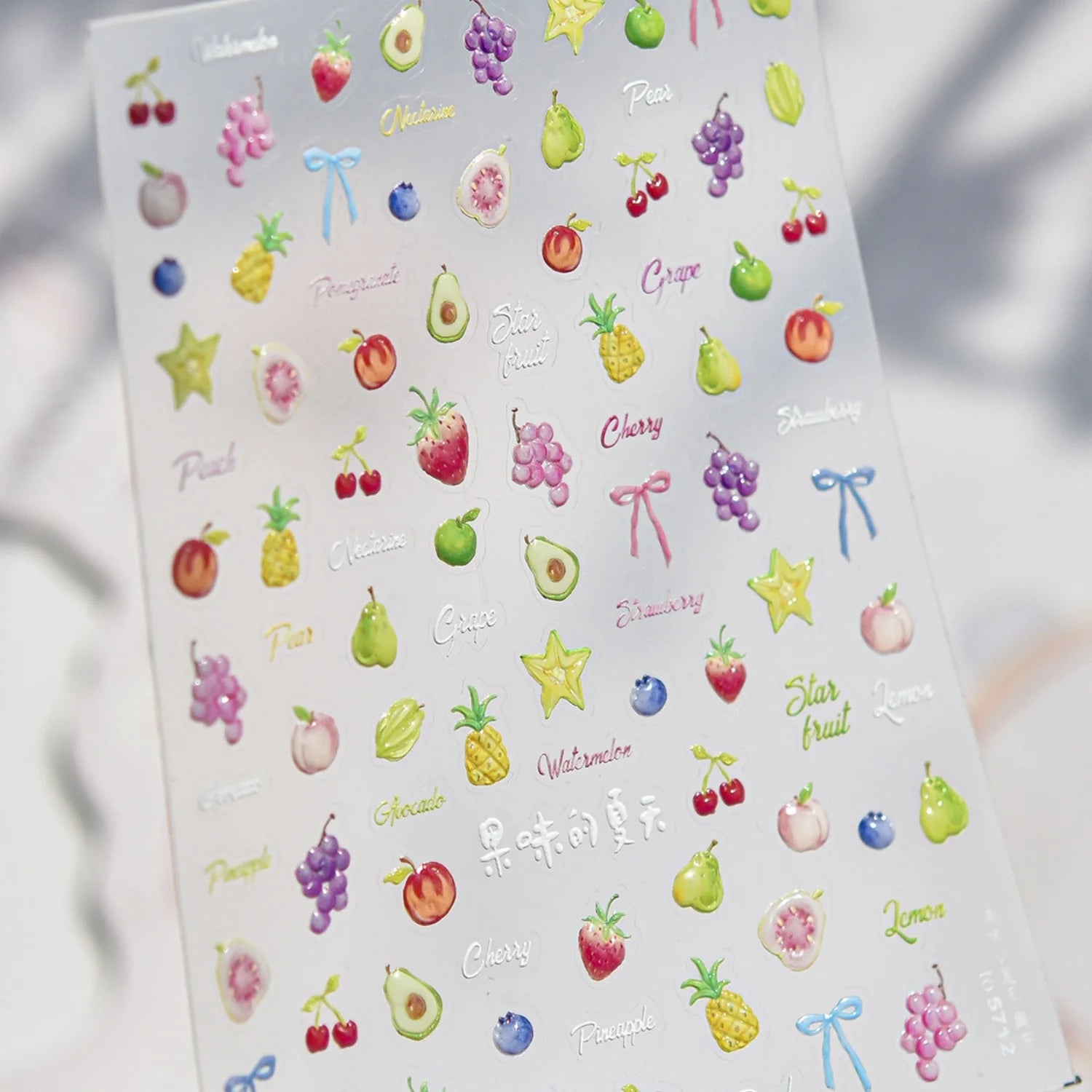 Spring Strawberry Vine 5D Nail Art Stickers Garden Fresh Red Strawberry Green Leaves Flower Cherry Branch Bow Nail Decals DIY