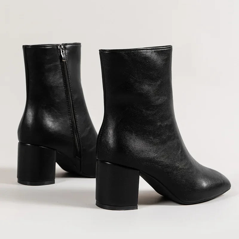 White Ankle Boots for Women 2024 New Side Zipper Stretch Middle Heel Large Size Short Boot Fashion Pointed Shoes Botas De Mujer