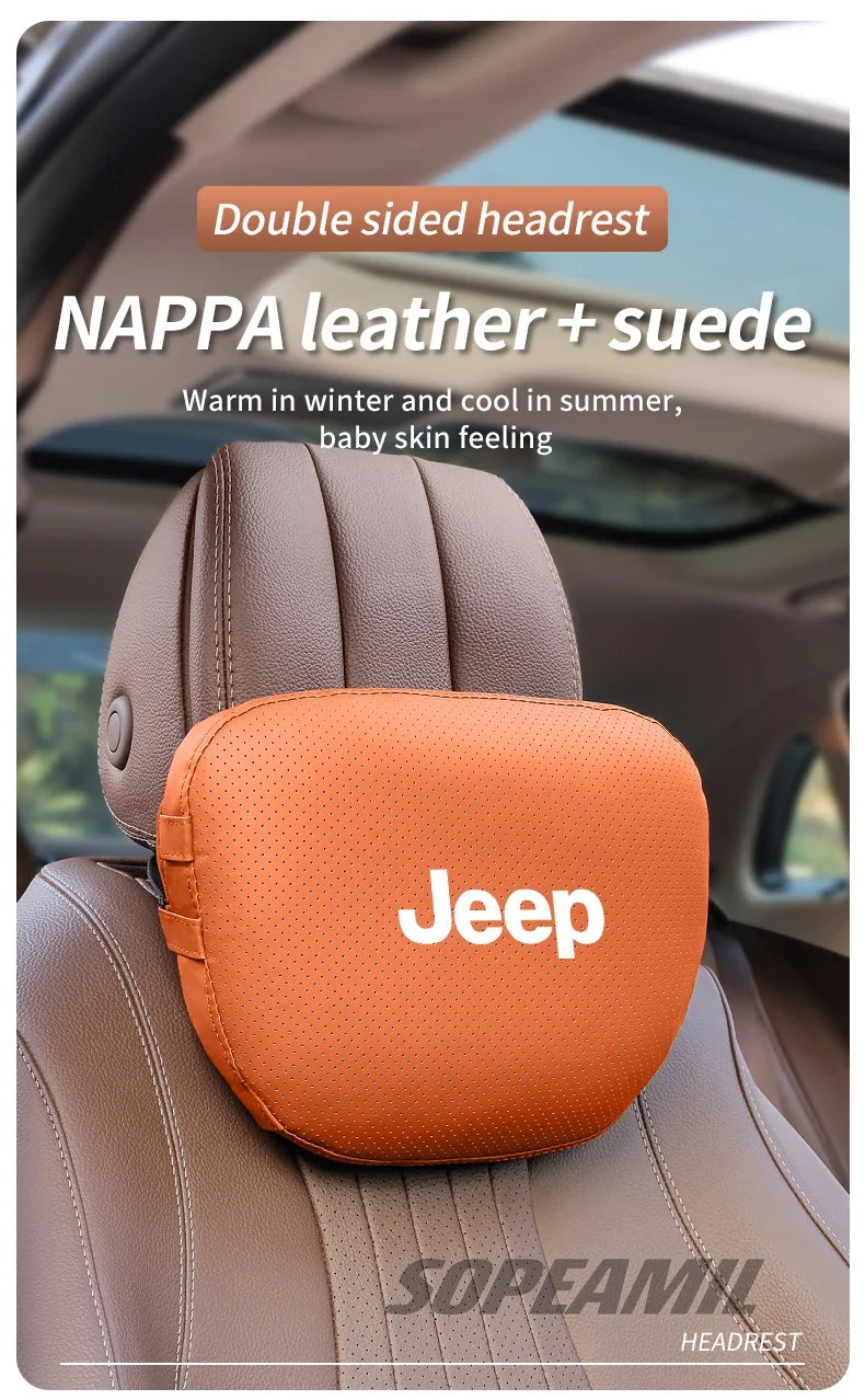 Car Suede Leather Headrest Seat Waist Cushion Pillow Jeep Patriot Commander Renegade Compass Grand Cherokee Wrangler Gladiator