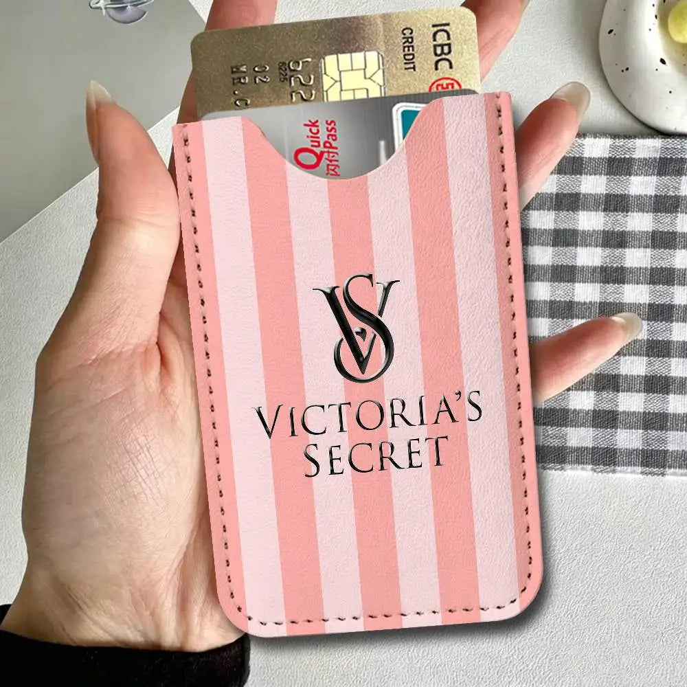 Classic Logo V-VictoriaS S-Secret Leather Card Wallet Soft Lightweight Portable Credit ID Card Holder Daily Commute Card Case