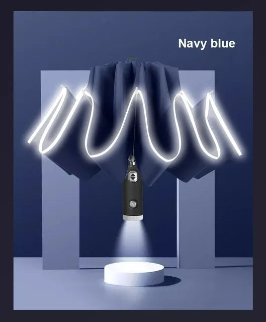 LED Umbrella Male Fully Automatic Reverse Umbrella Female Dual Purpose Folding Automatic Umbrella Large Size