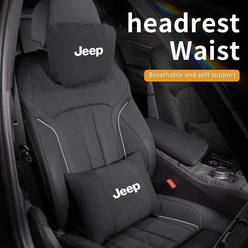 Car Suede Ventilate Headrest Seat Waist Cushion Pillow Jeep Wrangler Grand Cherokee Renegade Compass Gladiator Patriot Commander