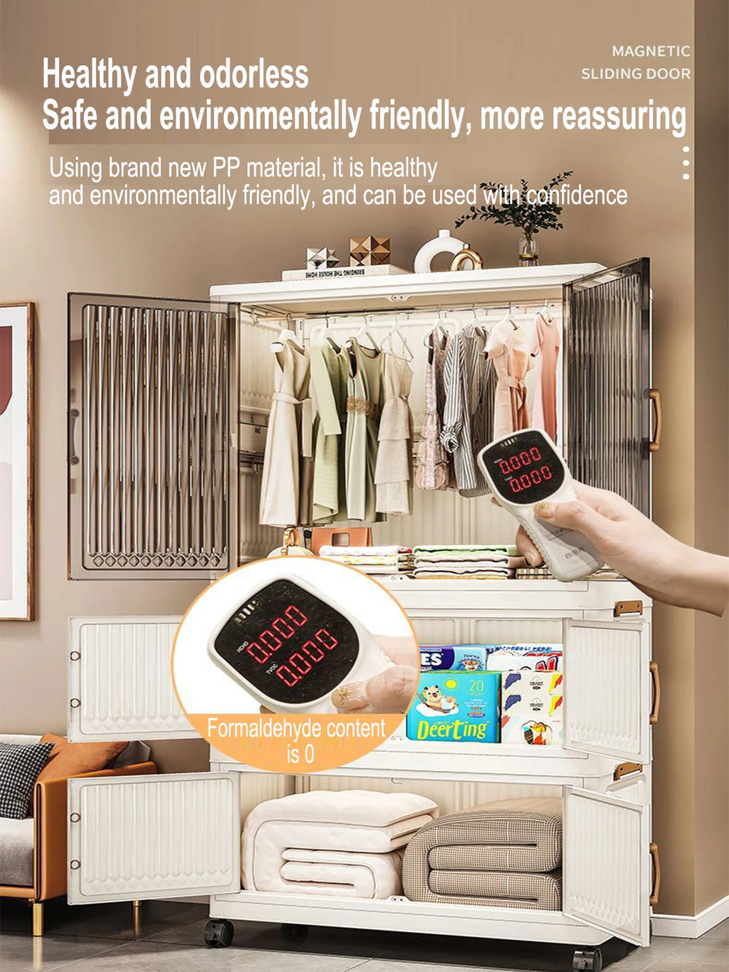 70/80cm Length Multifunction Folding Locker Large Capacity Dustproof Wardrobe Sundries Cabinet Closet Organizer