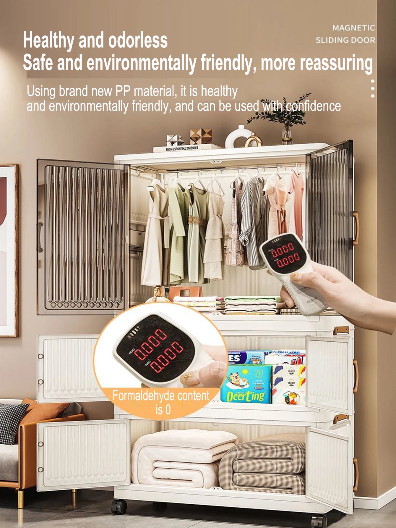 70/80cm Length Multifunction Folding Locker Large Capacity Dustproof Wardrobe Sundries Cabinet Closet Organizer