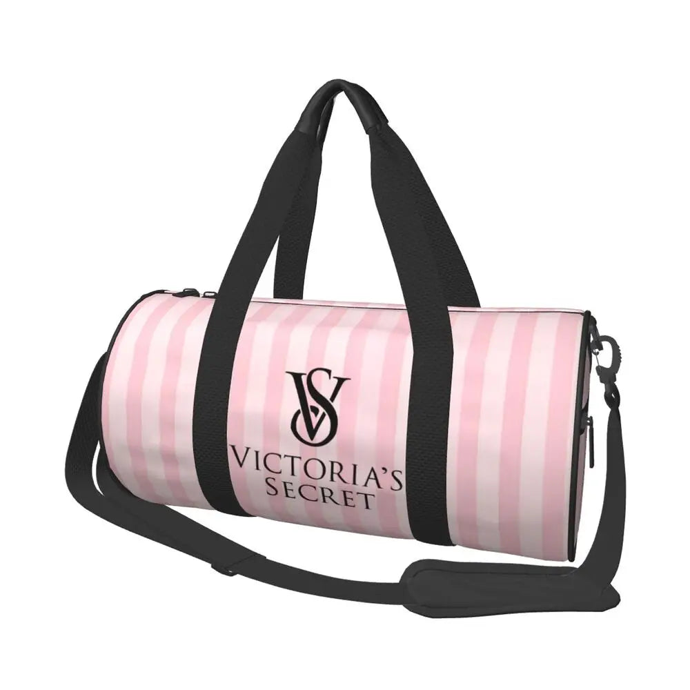 Pink White Stripe Round Capacity Travel Duffel Bag Male Female Large-Capacity Hand Luggage Sports Fitness Bag Travel Package