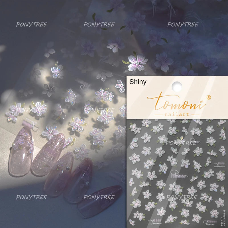 Embossed Flower Pink Butterfly Lucky Peach Blossom Chic Spring Petal 5D Soft Relief Adhesive Nail Art Stickers Manicure Decals