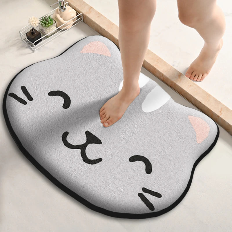 Flannel Printed Dirt-Resistant Door Mat Cartoon-Shaped Bathroom Absorbent Bath Mat Non-Slip Bathroom Floor Mat
