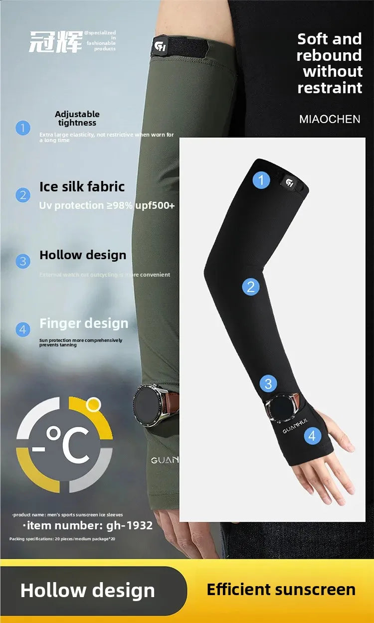 Ice Silk Sun Protection Sleeve Covers Thin UV Protection for Driving Cycling Fishing Men's New Summer Style Arm Guard
