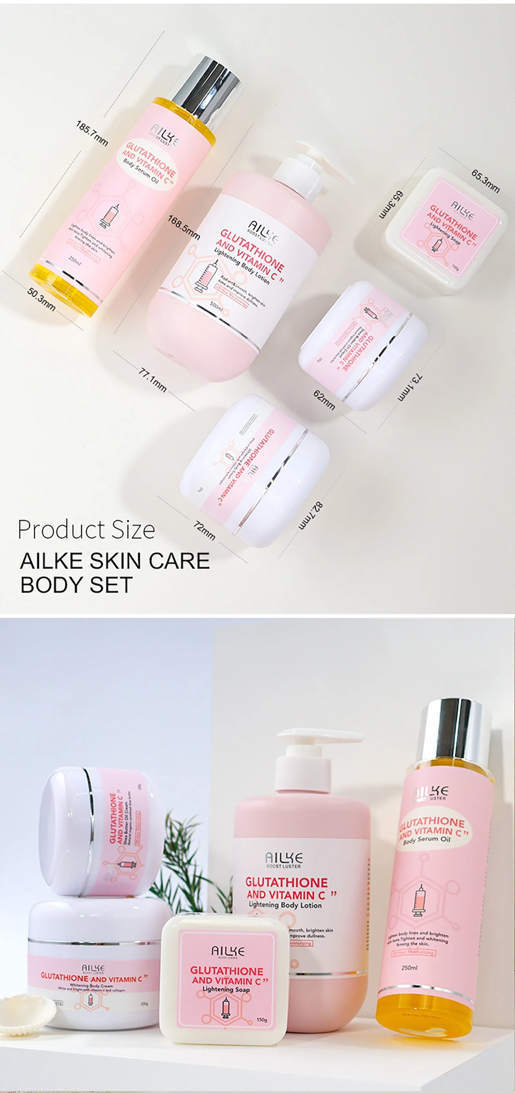 AILKE Skin Whitening Set, With Glutathion, Vitamin C, Shea Butter, Remove Dark Spots, Melanin, Pigmentation, Freckles, Stains