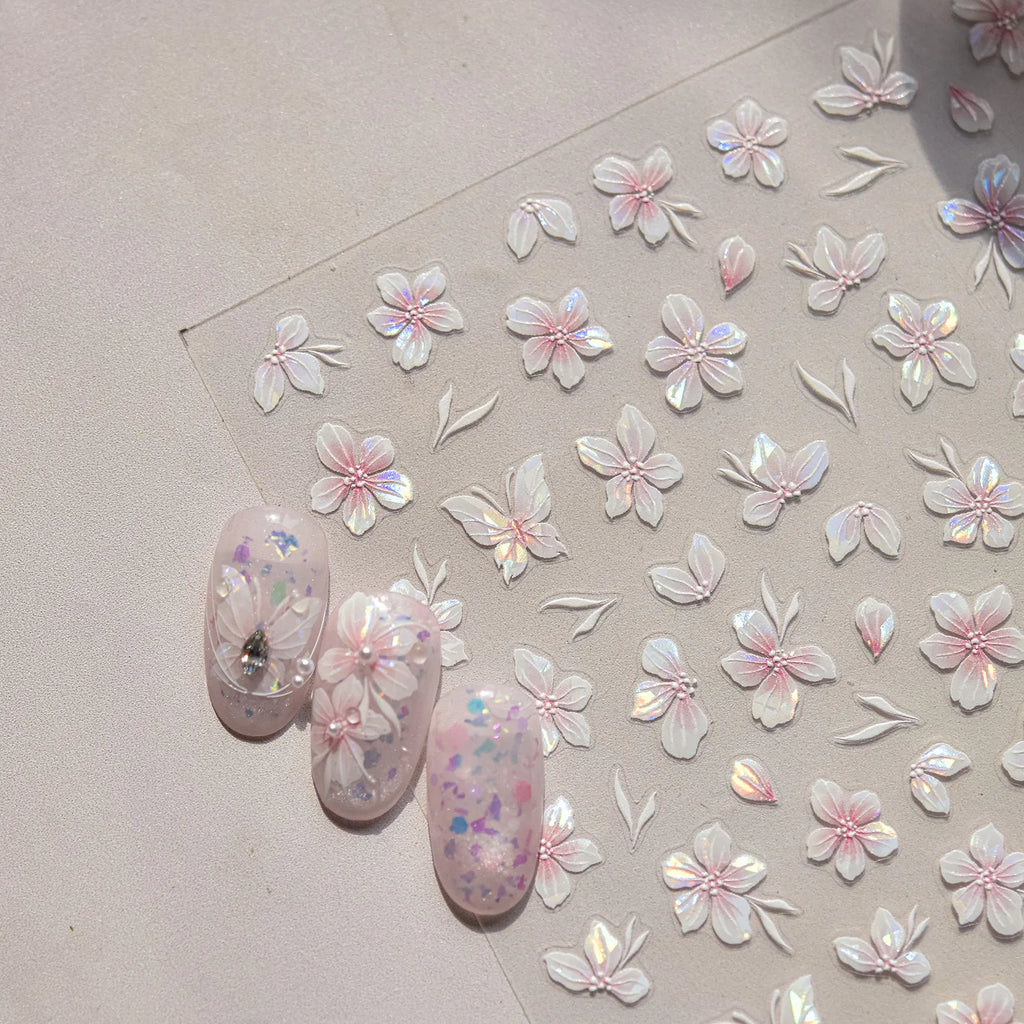 Embossed Flower Pink Butterfly Lucky Peach Blossom Chic Spring Petal 5D Soft Relief Adhesive Nail Art Stickers Manicure Decals