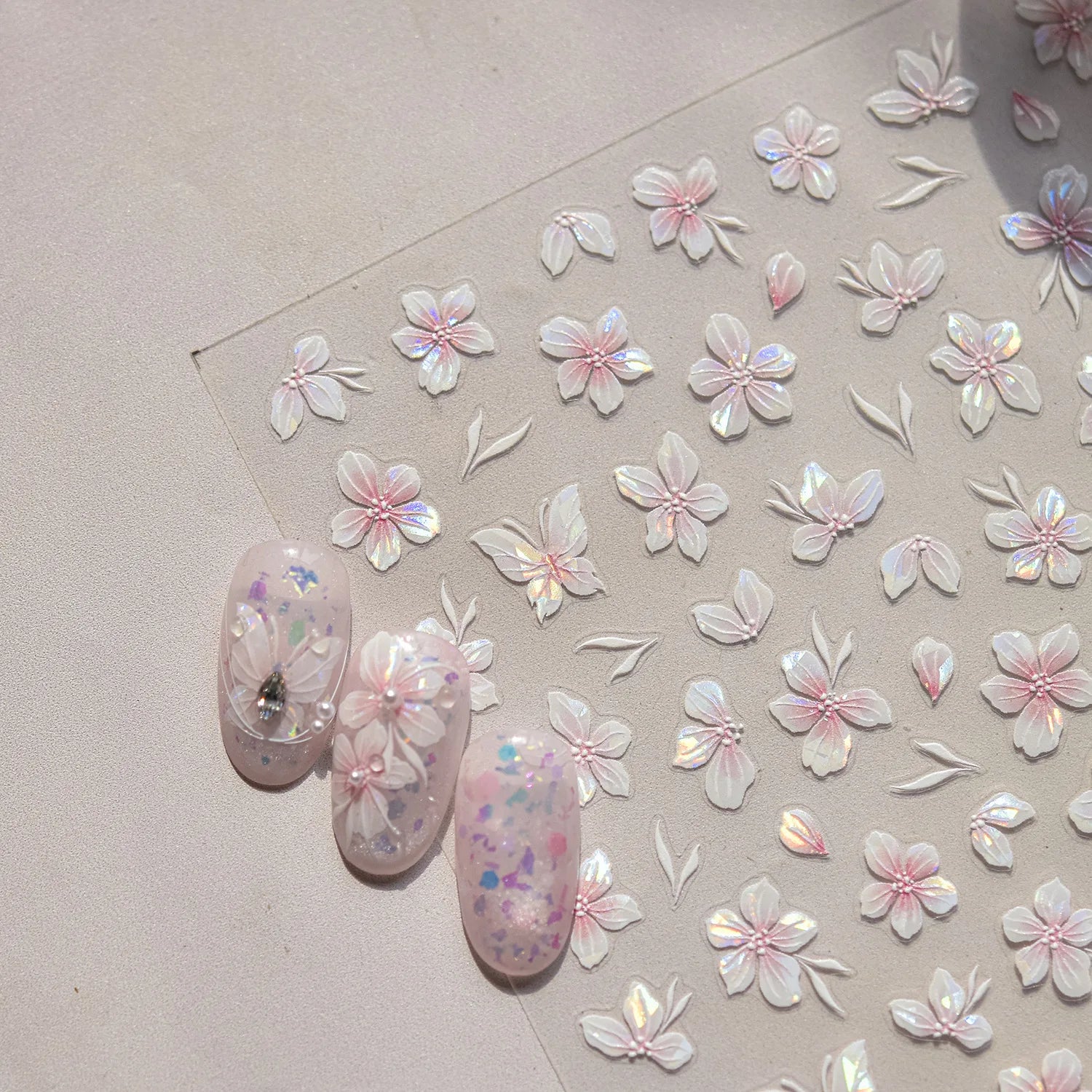 Embossed Flower Pink Butterfly Lucky Peach Blossom Chic Spring Petal 5D Soft Relief Adhesive Nail Art Stickers Manicure Decals