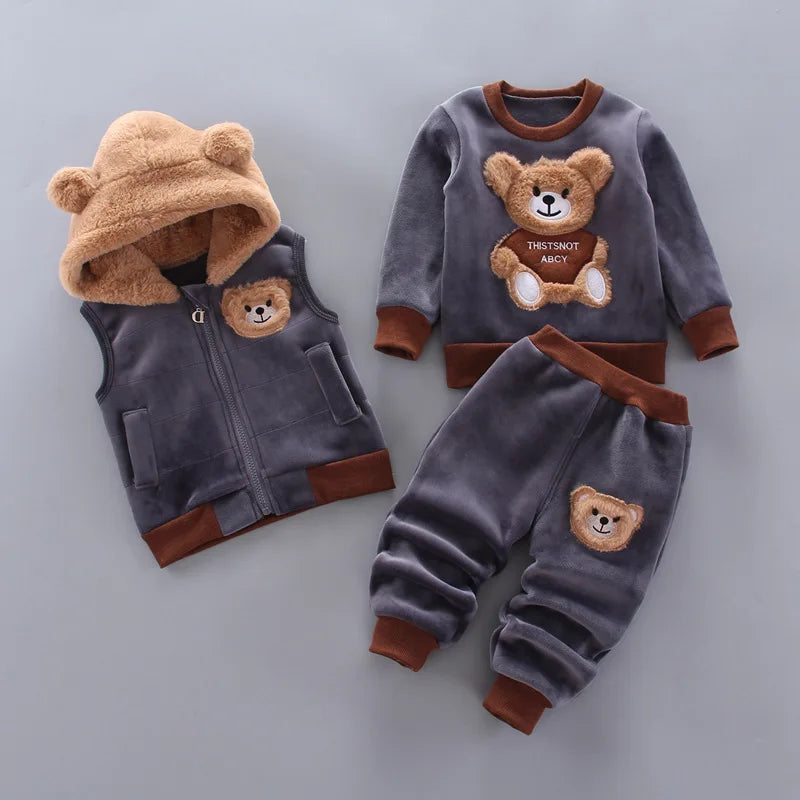 Baby Toddler Boys Girls Clothing Set Tricken Fleece Children Hooded Outerwear Vest Tops Pants 3PCS Kids Warm Fashion Outfits
