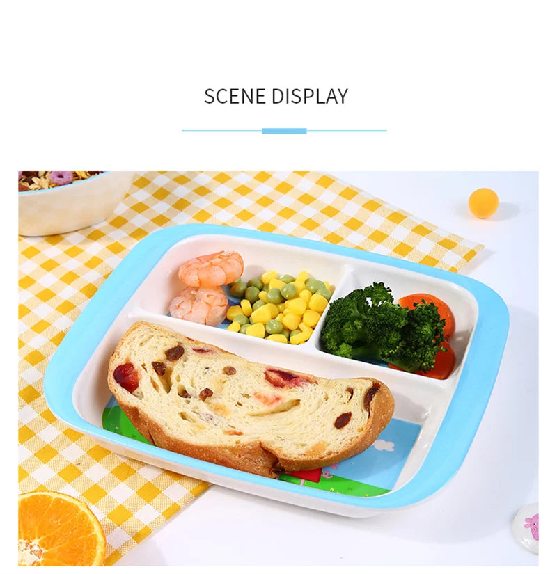 For Peppa Pig Tableware Cartoon Salad Bowl Anti-Fall Dining Plate Cup Spoon Baby Eating Double-ear Bowl Food-grade Divided Plate