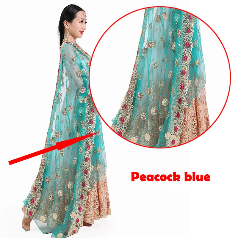 Indian Saree Scarf For Women Adult Female Belly Dance Stage Performance Elegant Accessories Multicolor Embroidered Scarf DQL6631