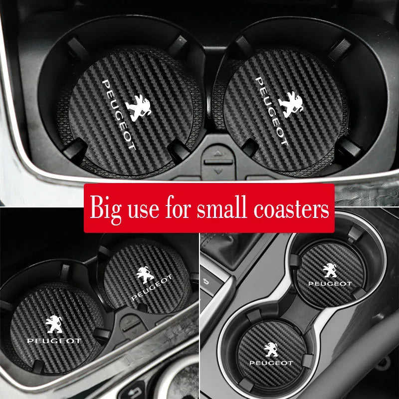2Pcs Car coaster water anti slip pad silicone waterproof interior accessories For Peugeot 206 208 207 3008 308 2008 107 508 607