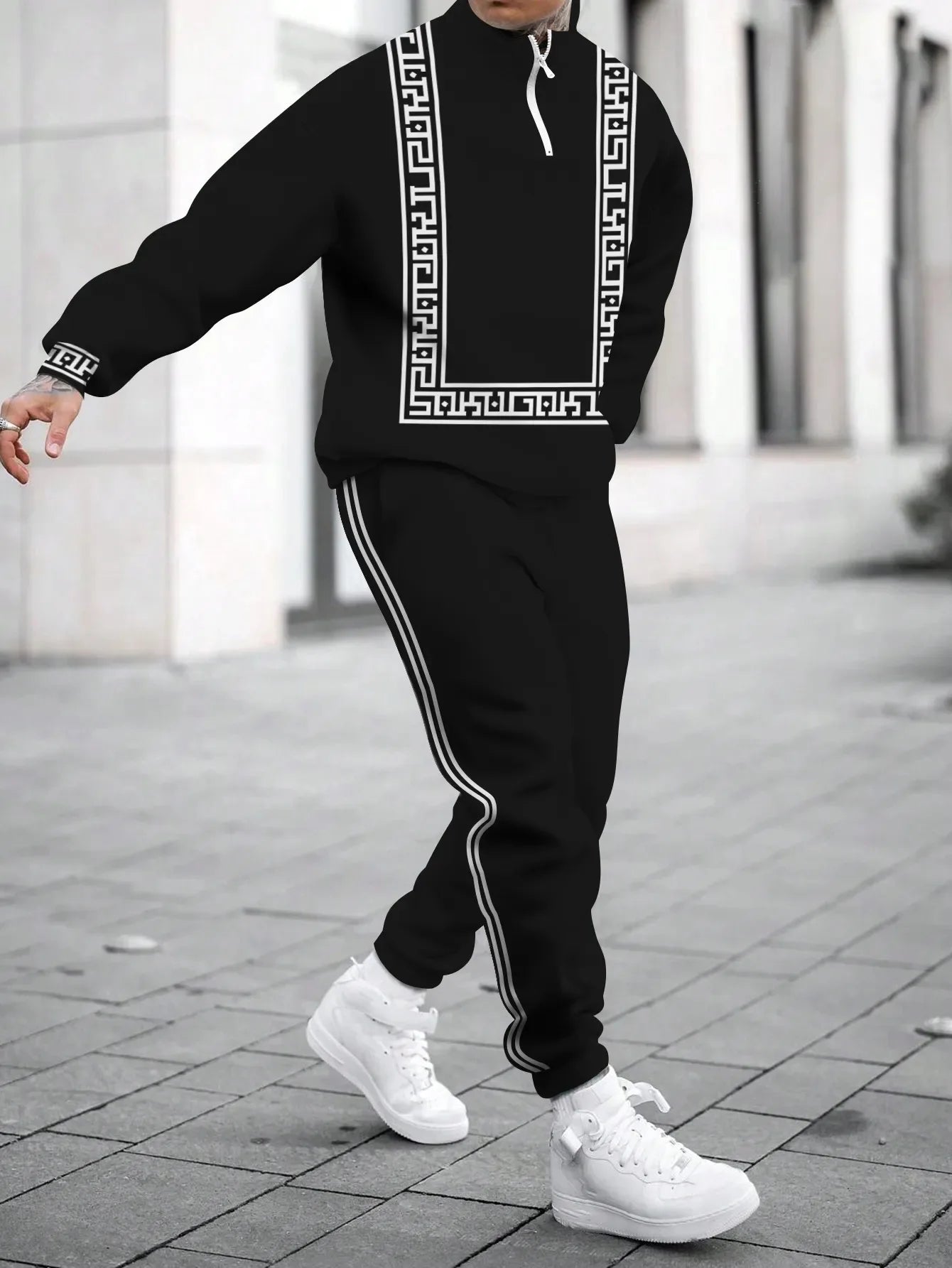 Men's Hoodie Sweatshirt 3D Print Casual Sportswear Long Sleeve Loose Fit Spring Autumn Set with Pants Polyester Fabric