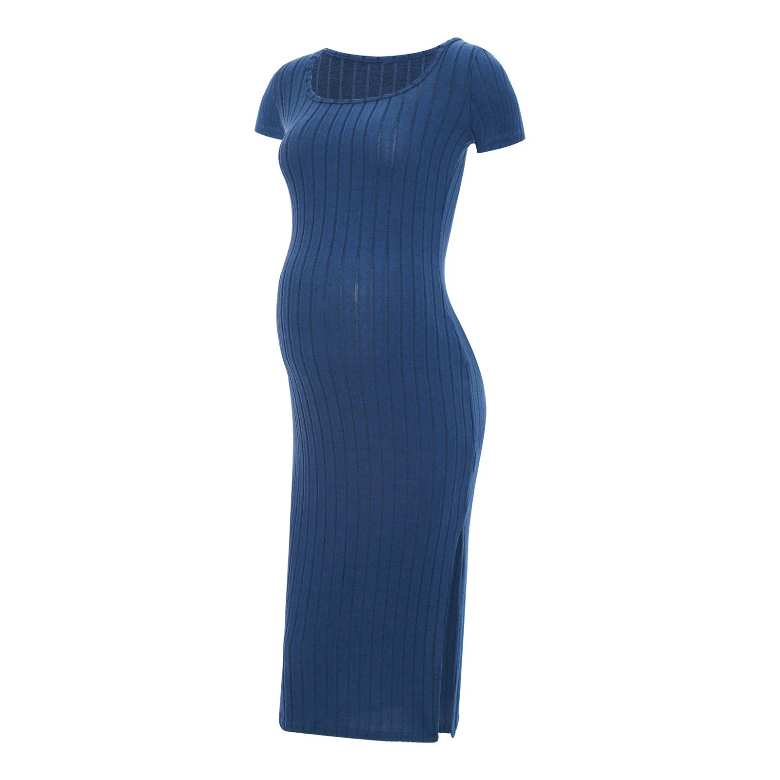 Elegant Maternity Knitted Dress Solid Color Short Sleeve Split Dresses Pregnancy Women Clothes Wedding Party Casual Daily Wear