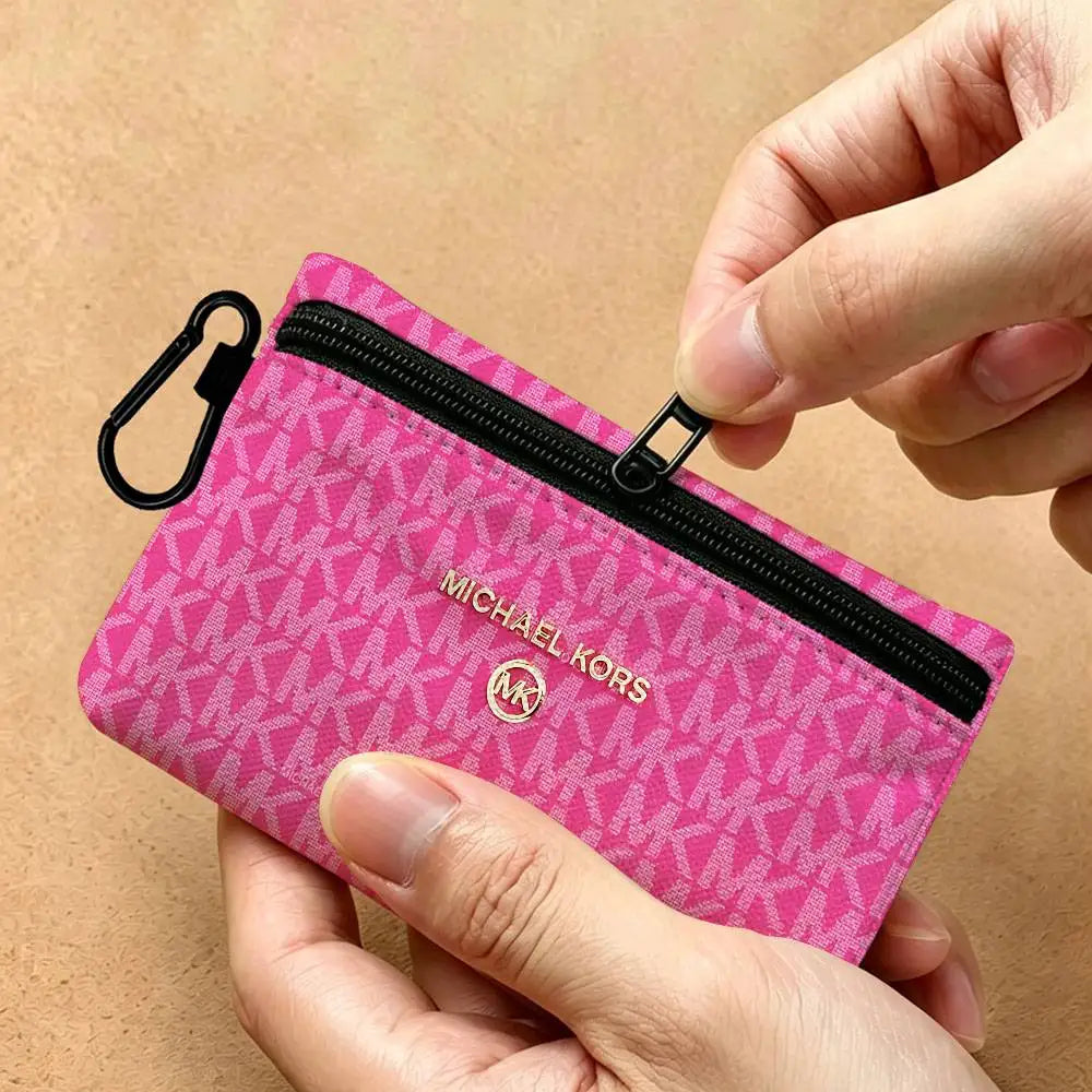 Fashion Luxury Brand M-Michael K-Kors Logo Lightweight Oxford Fabric Coin Purse Carabiner Hook Design Card Key Organizer Bag