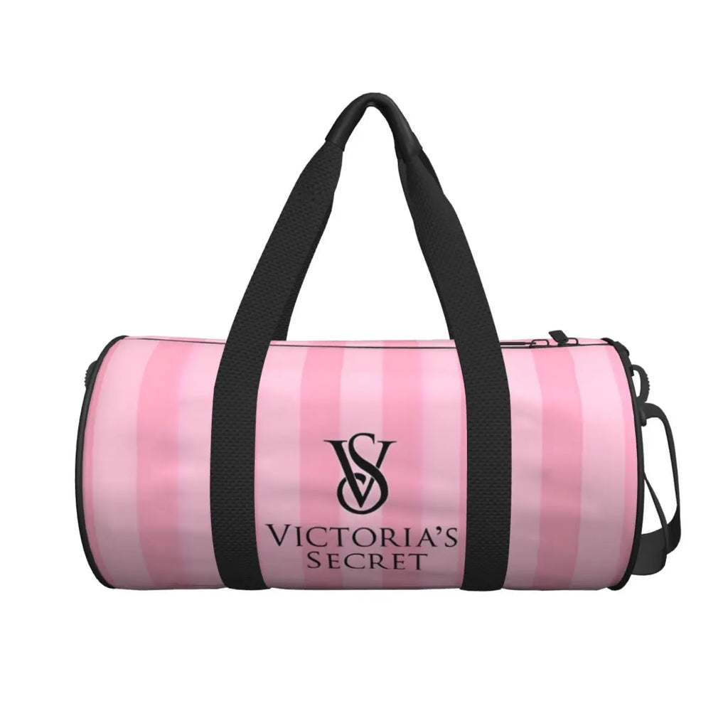 Pink White Stripe Round Capacity Travel Duffel Bag Male Female Large-Capacity Hand Luggage Sports Fitness Bag Travel Package