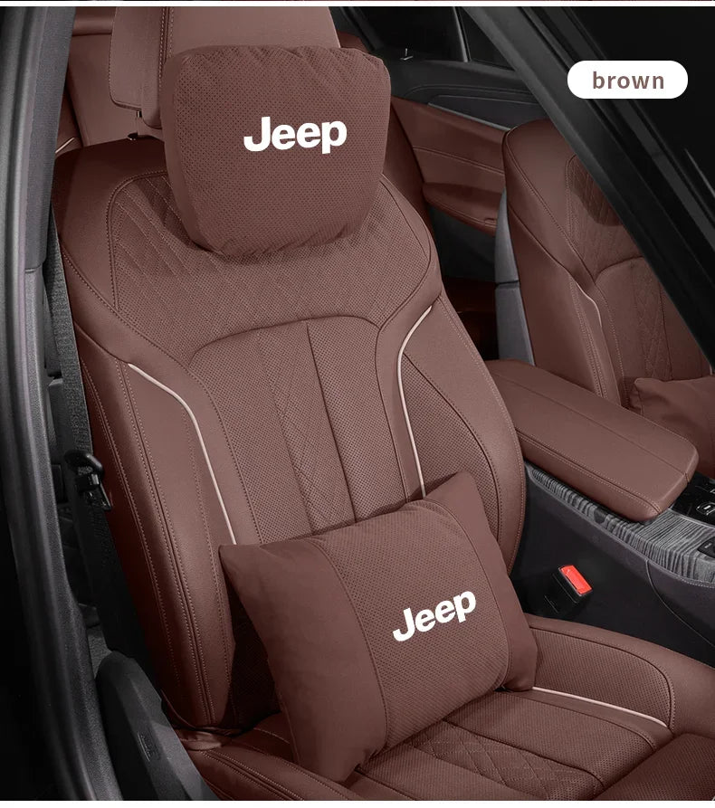 Car Suede Ventilate Headrest Seat Waist Cushion Pillow Jeep Wrangler Grand Cherokee Renegade Compass Gladiator Patriot Commander