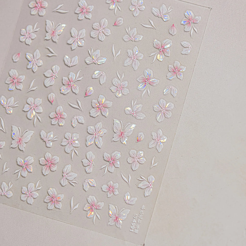 Embossed Flower Pink Butterfly Lucky Peach Blossom Chic Spring Petal 5D Soft Relief Adhesive Nail Art Stickers Manicure Decals