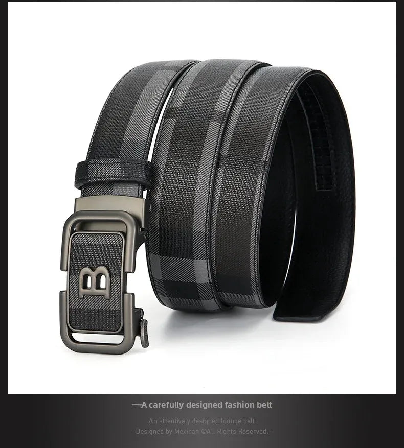 Trendy Plaid B Letter Automatic Buckle Belt for Men Premium Quality Fashionable Business Style Versatile Home Use