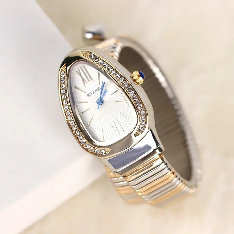Gold Sliver Unique Creative Snake Shaped Design Bracelet Watch Women Quartz Watch Luxury Bangle Watches Ladies Clock AAA Watch