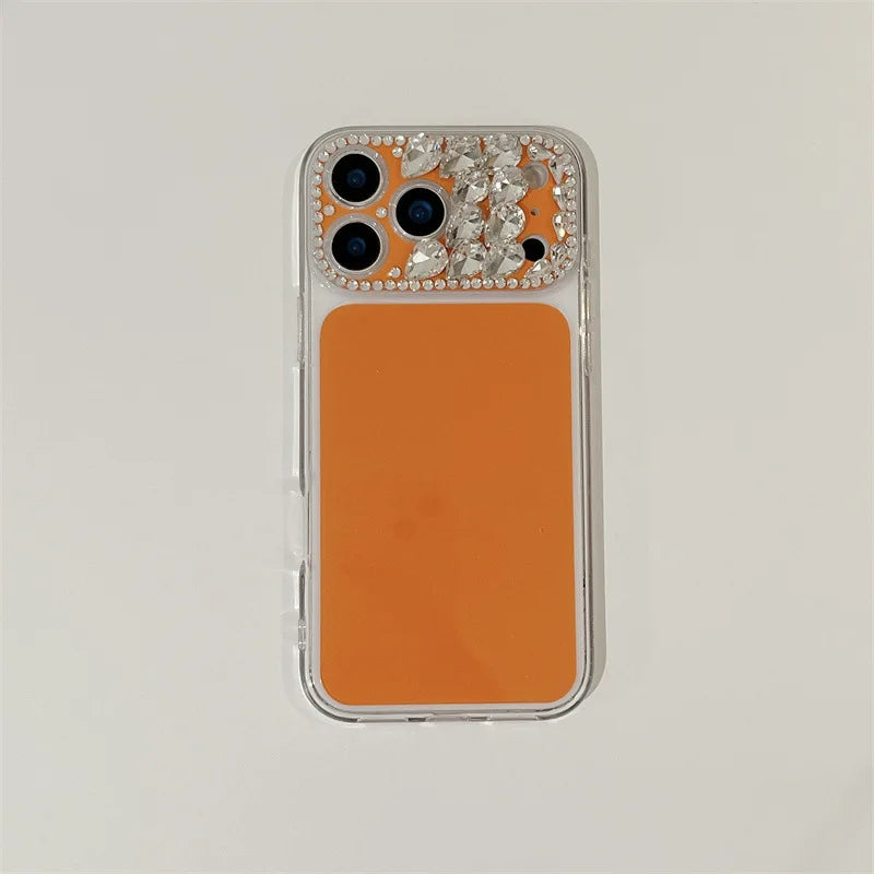Luxury Sparkling Rhinestone Decoration Camera Frame Large Window Phone Case For iPhone 17 13 14 15 16 Pro Max Shockproof Cover